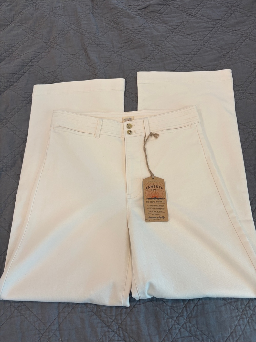 NWT Faherty Stretch Terry Harbor Pants in Egret
